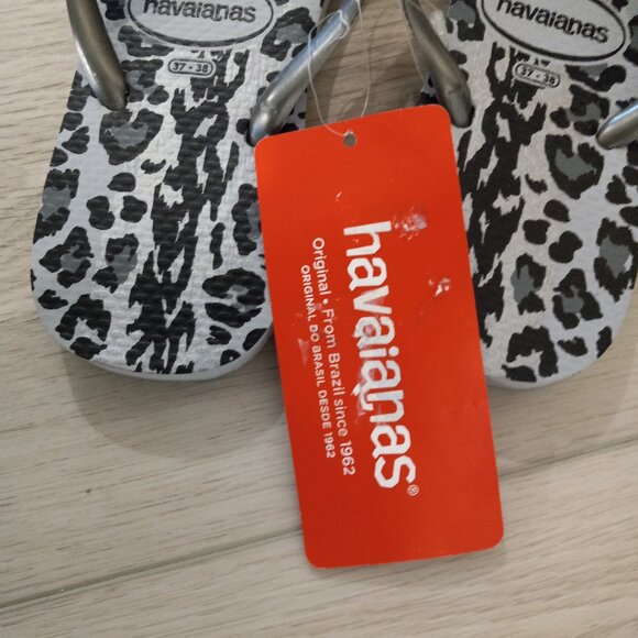 NWT Havaianas Grey Graphite Cheetah Print Flip Flops US 7 -8 Runs Small - Picture 7 of 7